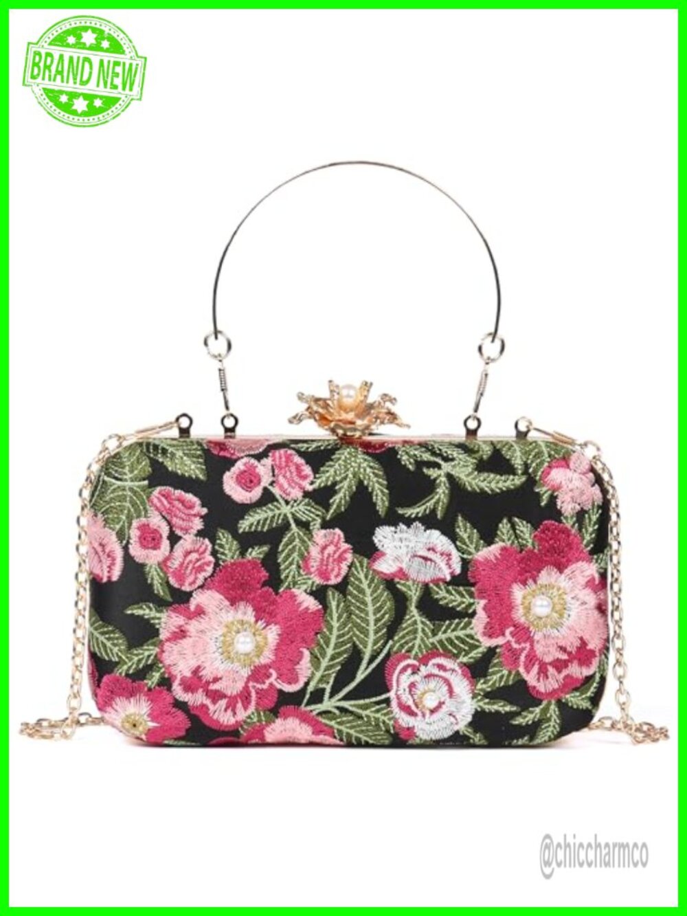 Handmade Floral Embroidered Evening Clutch Vintage Beaded Bridal Purse